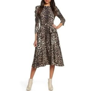 Eliza J Animal Print Long Sleeve Midi Dress Size 6